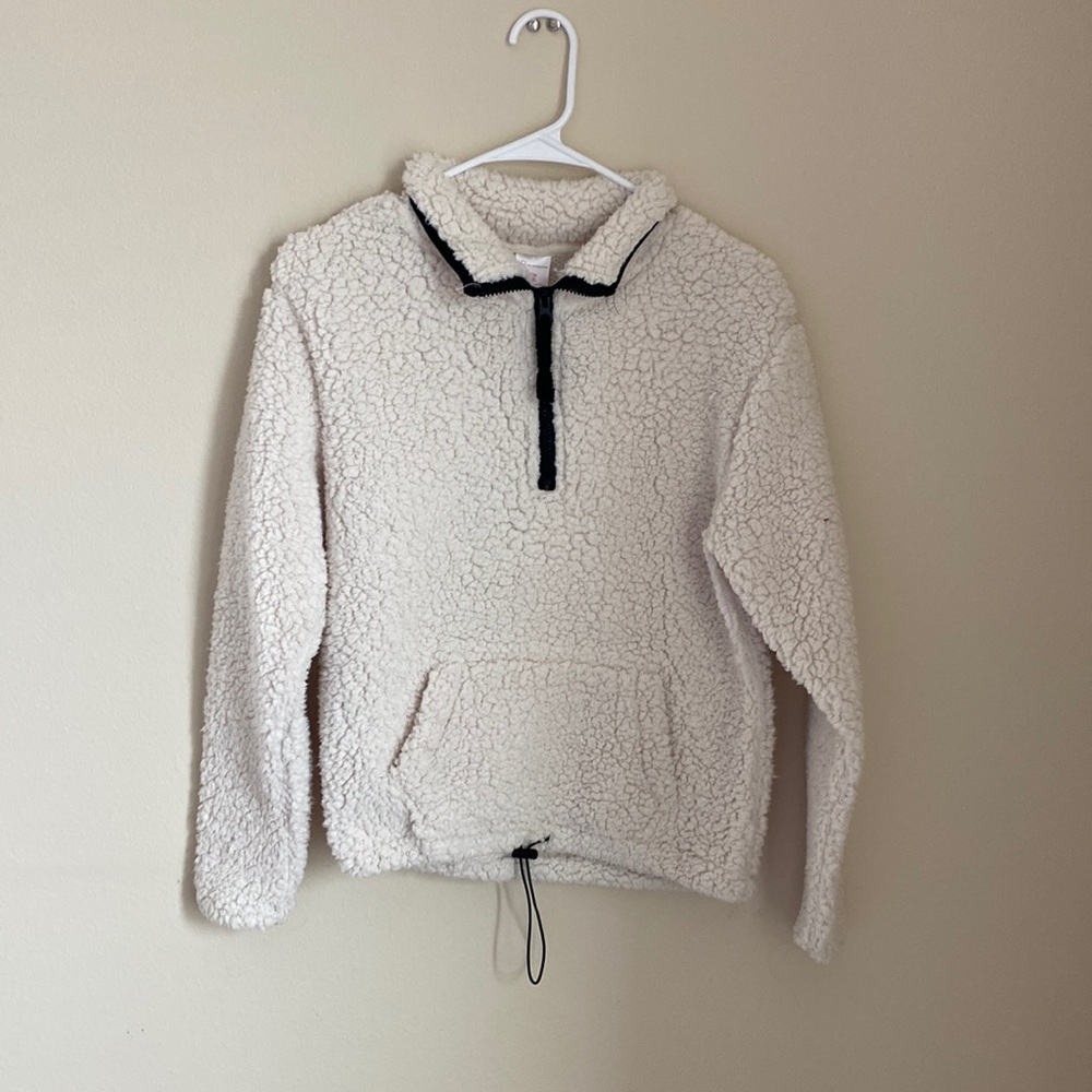 White Fuzzy Half Zip Sweater